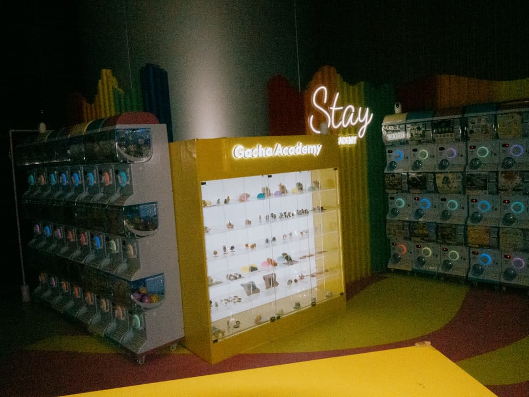 A room with a display of various records