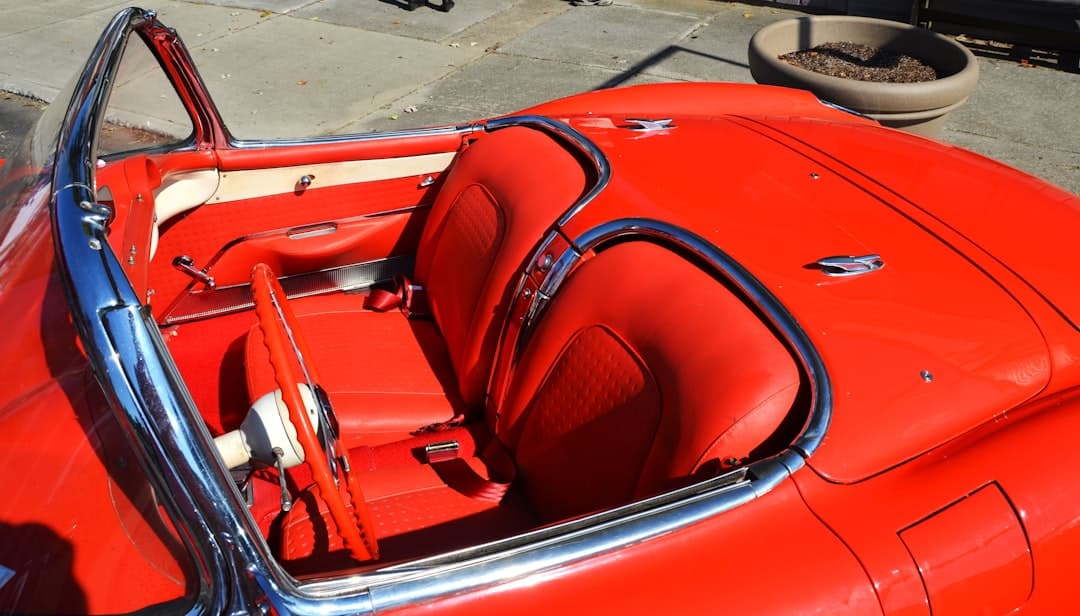 Red vintage convertible car interior