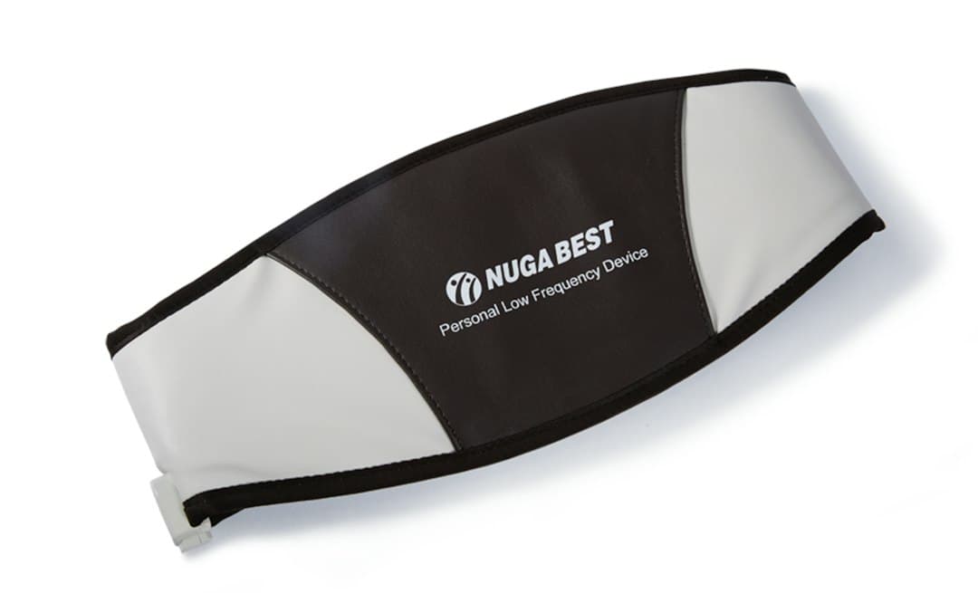 a black and white headband with the nugabest logo on it